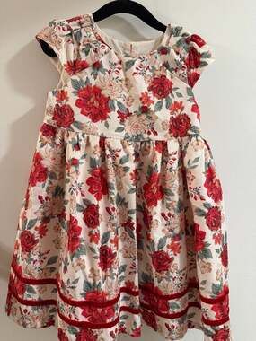 Catherine Malandrino Toddler Girls 4T Floral Holiday Dress with Velvet Ribbon Tr